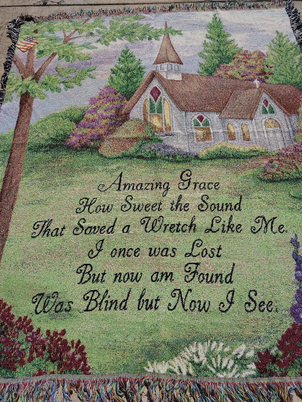 NWT Amazing Grace Tapestry Throw Blanket Church Hymn Christian USA Made Fringe